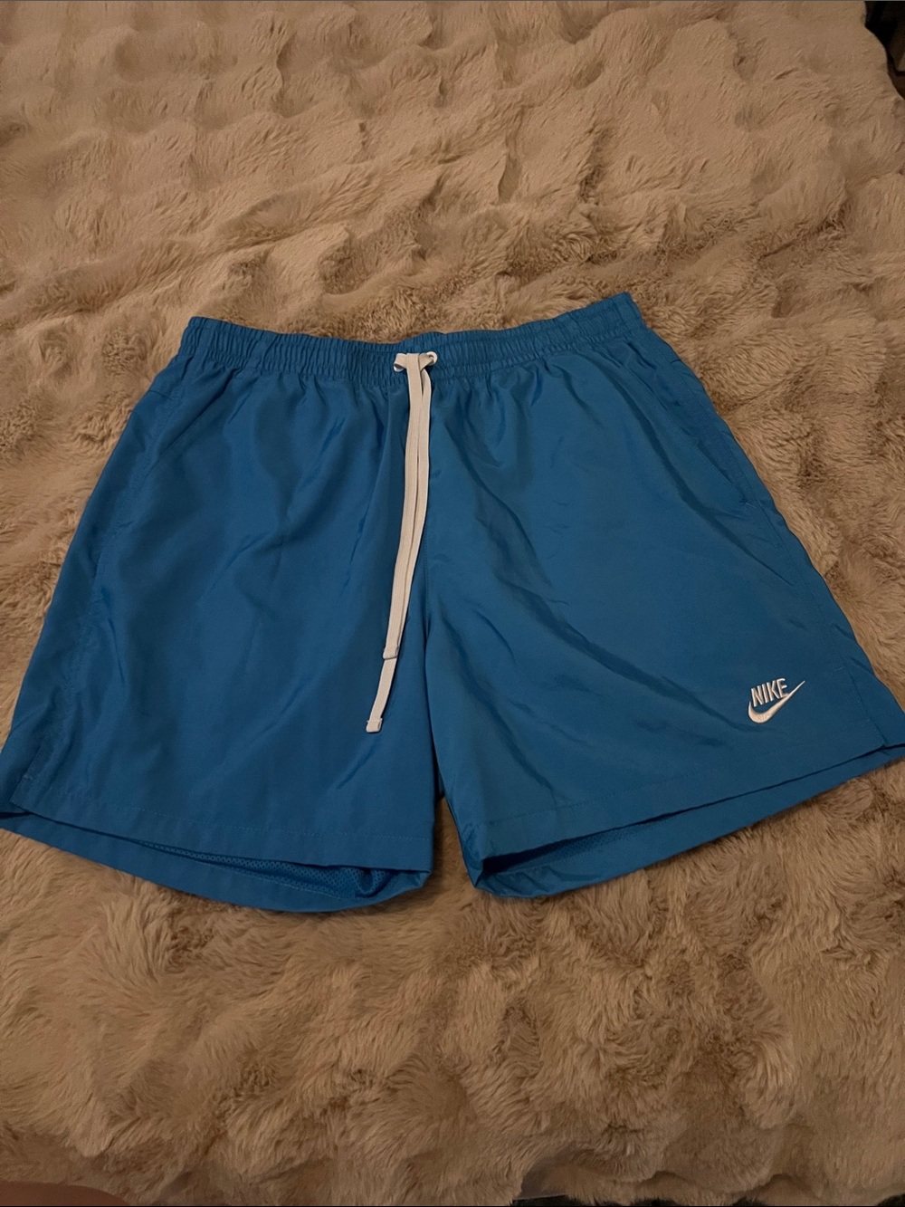 Nike Bright Blue Athletic Swim Shorts with White Drawstring